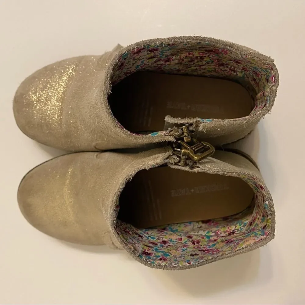 Tucker + Tate Nordstrom Gold Fringe Leather suede Girls zip low Boots 29/US 12
